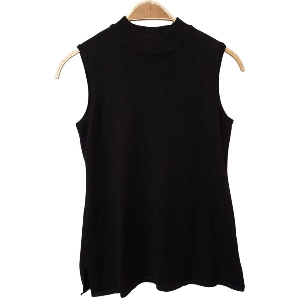JM Collection Black Knit Sleeveless Mock Neck Sweater Tank Top Petite Small